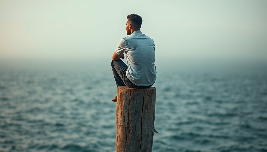 Man sitting on a post in misty ocean, reflecting on failure in management.