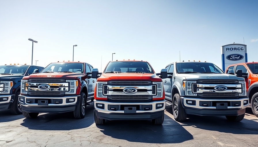 Used Ford trucks for sale at a dealership, highlighting used vehicle sales.