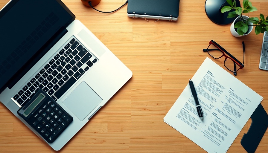 Office desk with laptop and calculator symbolizing auto acquisition.