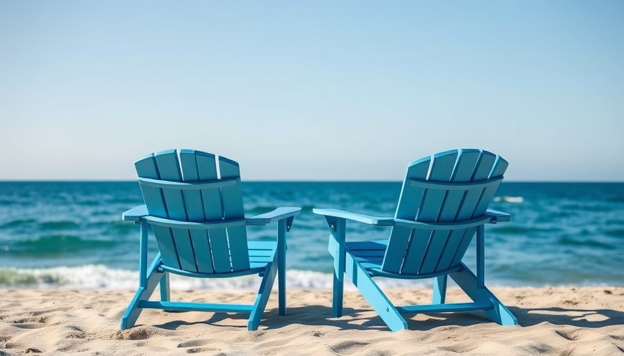 Blue beach chairs on the sand, ideal for retirement planning.