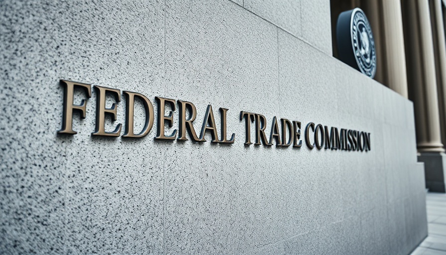 Federal Trade Commission emblem on stone wall, deceptive auto practices focus.