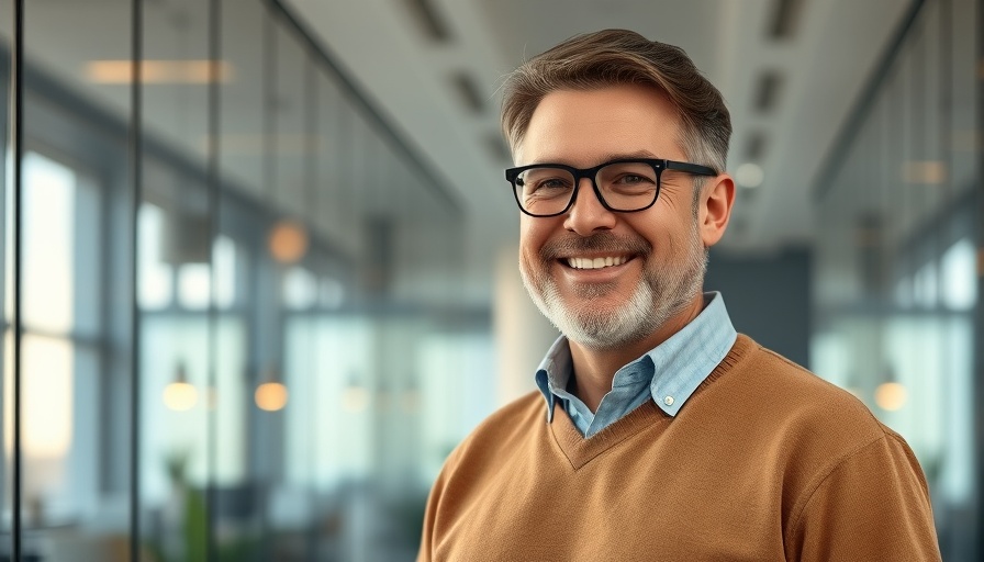 Confident man in blue suit, Porsche Financial office setting