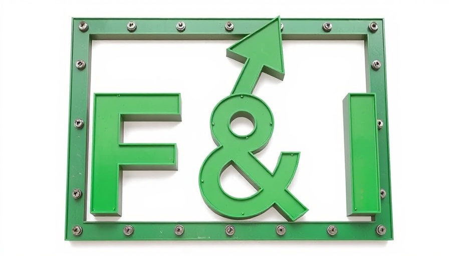 Dealership F&I sign with upward arrow on metal frame