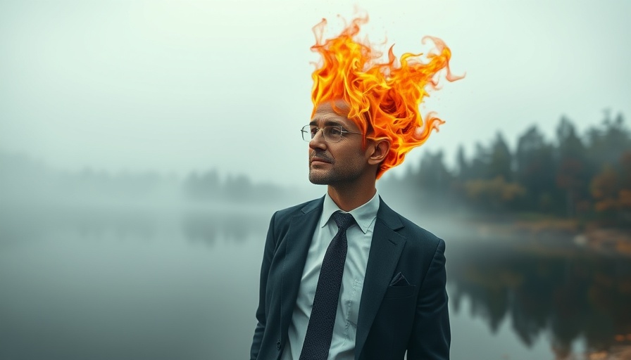 Surreal image of relationship strategies with a fiery head.