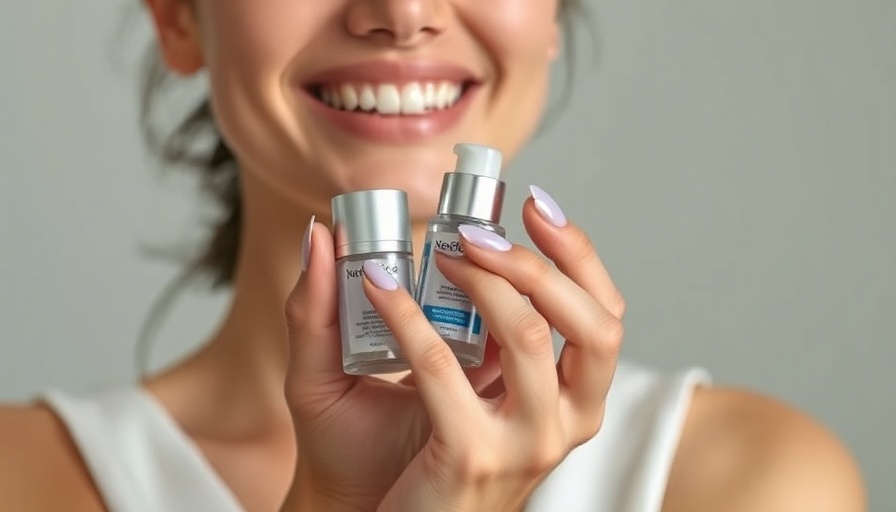 Woman holds SkinMedica Acne Line products, smiling with gentle expression.