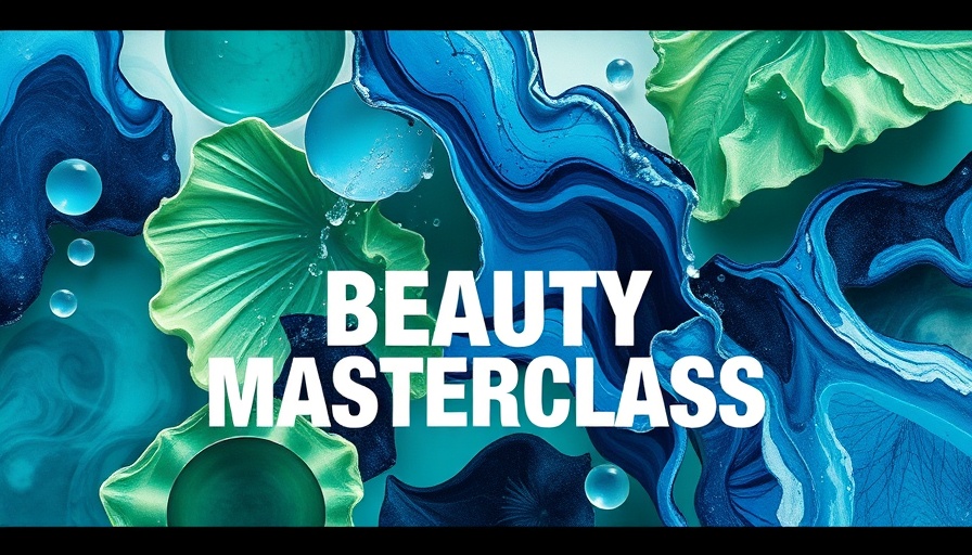 Abstract collage promoting beauty masterclass with blue and green textures.