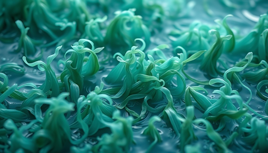 Textured turquoise seaweed floating, calming water theme.