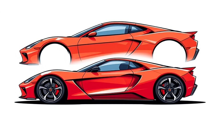 Red sports car sketch, dynamic side profile, sleek and detailed.