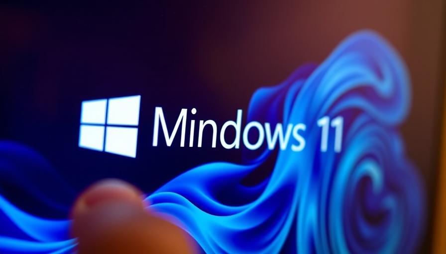 Windows 11 upgrade logo and abstract blue graphics.