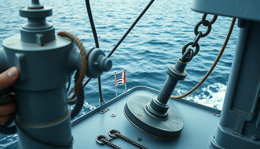 Ship anchor positioning in a nautical scene with open sea.