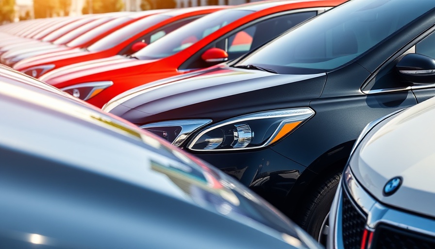 Row of modern cars parked, related to FTC settlement, in bright sunlight.