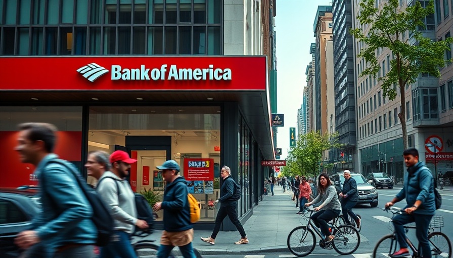 City scene with pedestrians and cyclists by Bank of America, Auto Originations