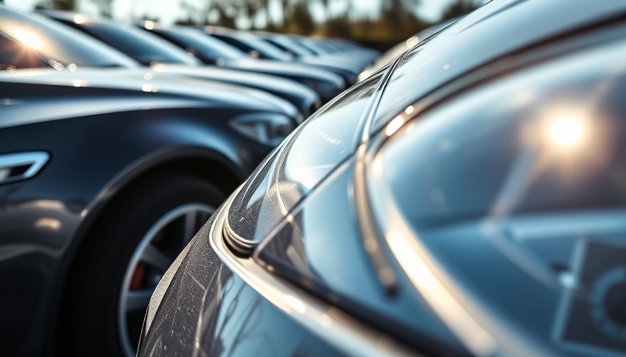 Close-up of parked cars with sunlight reflections in parking lot.