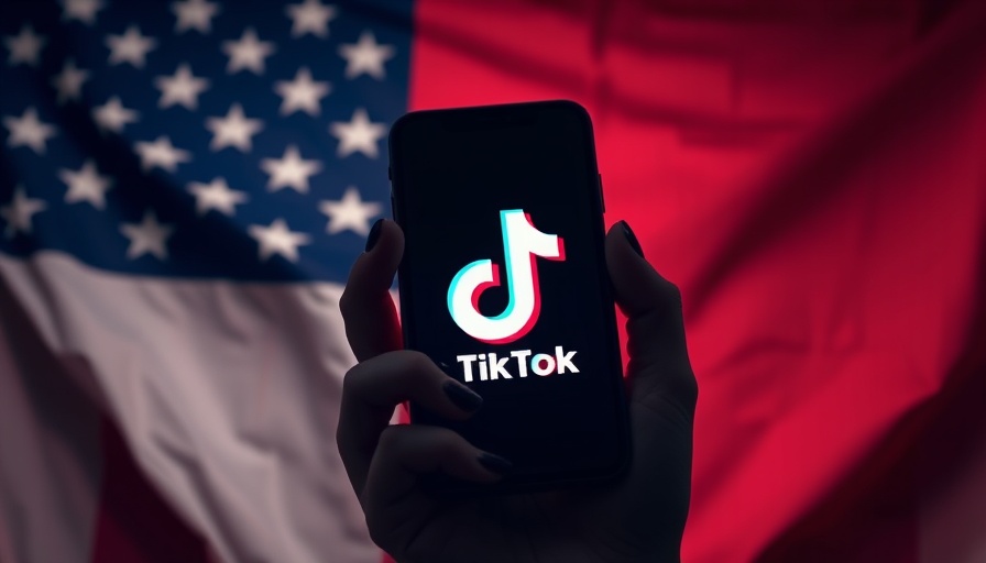 Smartphone with TikTok logo against American flag backdrop, TikTok ban concept.