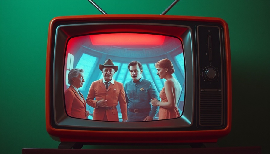 Retro TV with sci-fi scene, vivid colors; Personal Computing nostalgia.