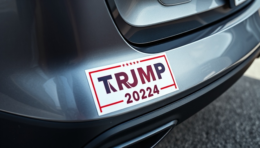 Car bumper with 'TRUMP 2024' sticker, auto industry changes.