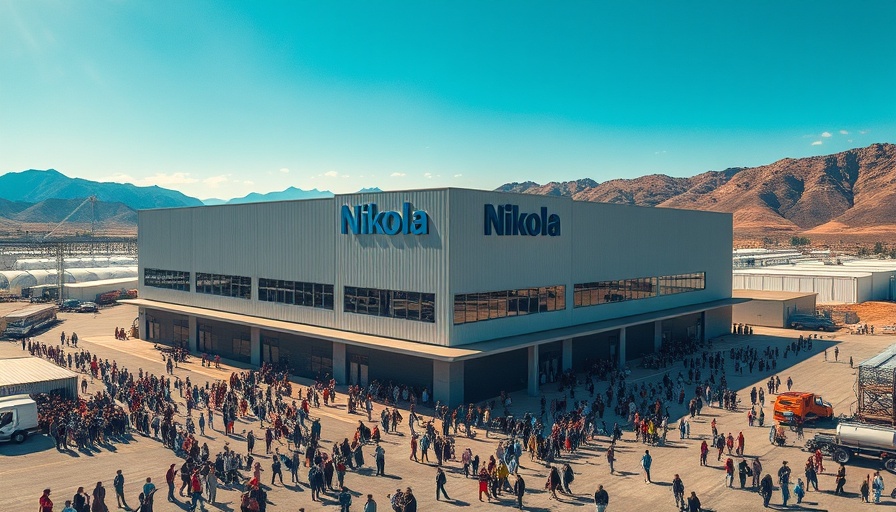 Aerial view of Nikola Corporation during a public gathering amid industrial backdrop.