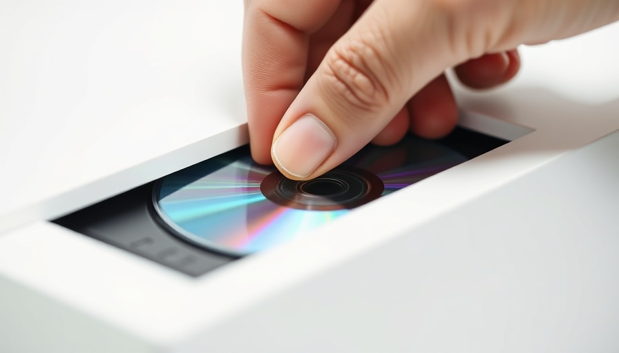 Hand inserting CD into drive, representing tape technology evolution.