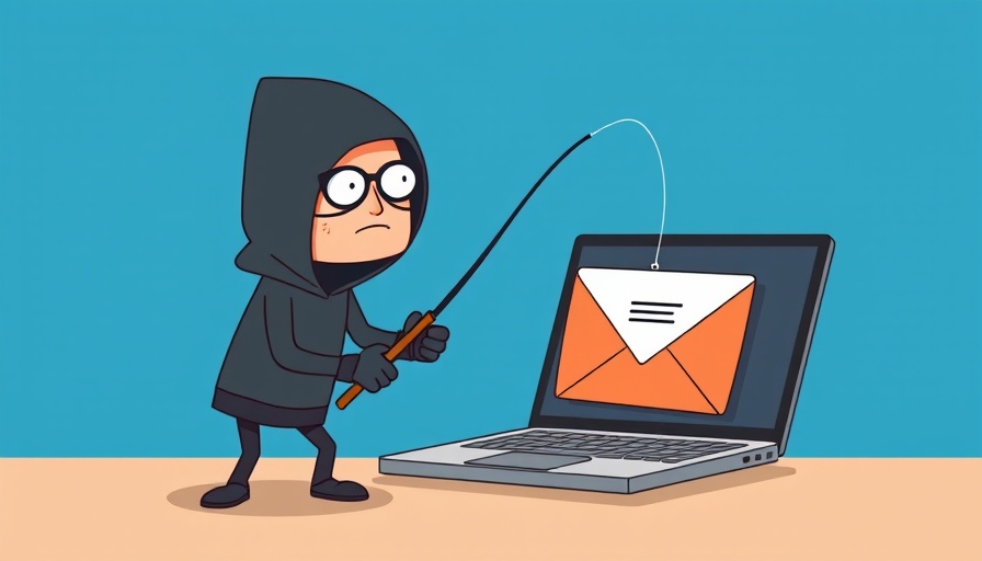 Cartoon thief phishing for stolen credentials in digital fraud scene.