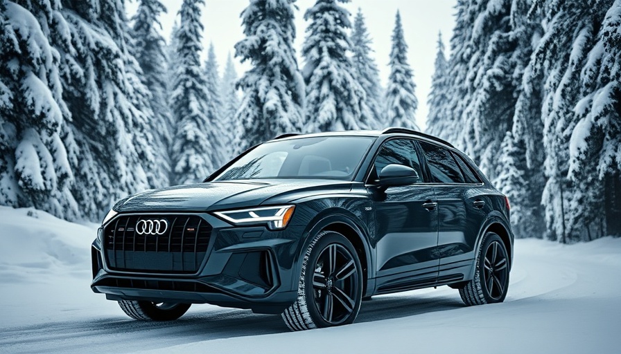 Audi Q6 E-Tron in a snowy forest adventure setting.