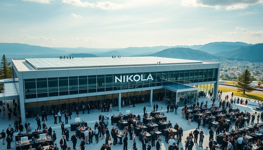 Aerial view of Nikola Corporation headquarters during a lively event.