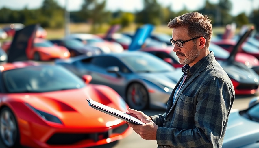 Professional inspecting cars for centralized inventory management outdoors.