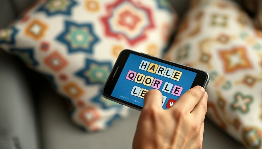 Close-up of playing Quordle on smartphone with colorful letter tiles.