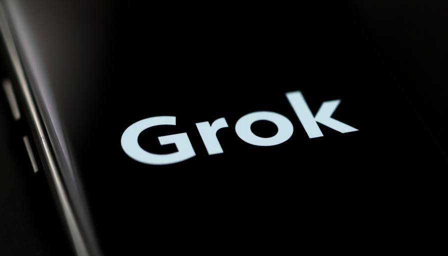 Smartphone screen showing Grok logo, dark background.