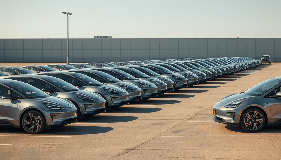 Rows of parked electric vehicles highlighting EV market share.