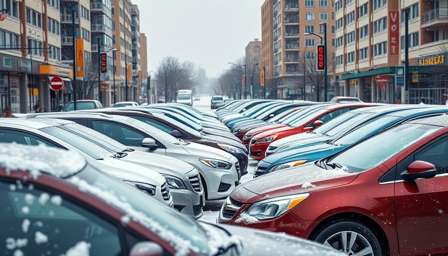 Row of parked cars in snow highlighting auto finance options