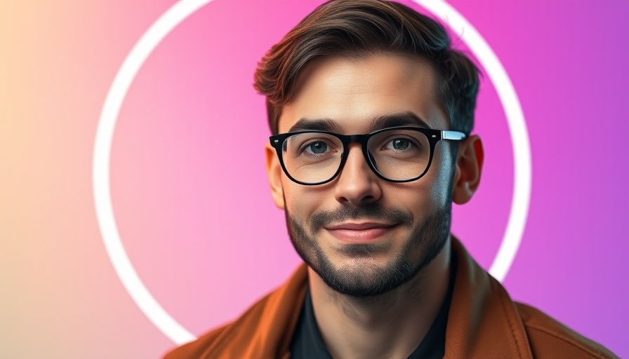 Young man in gradient background showcasing AI website builders