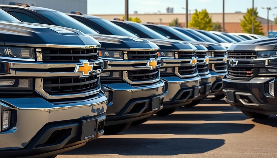 GM Financial Originations showcase new Chevrolet trucks in dealership.