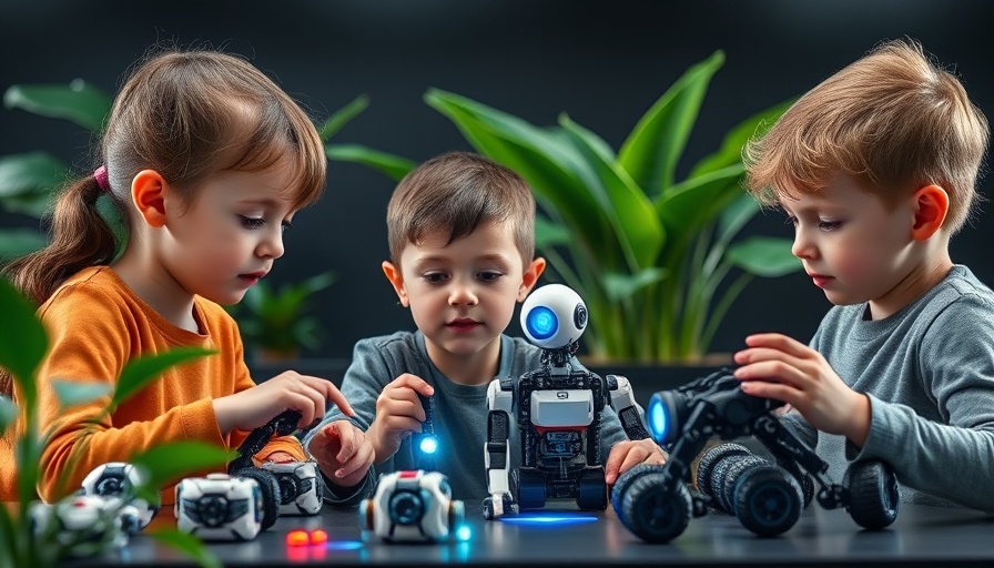 Children learning AI concepts with robotics kits, AI in the Workforce.