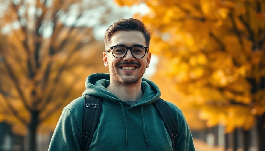 Casually smiling man outdoors in autumn setting for website development context.