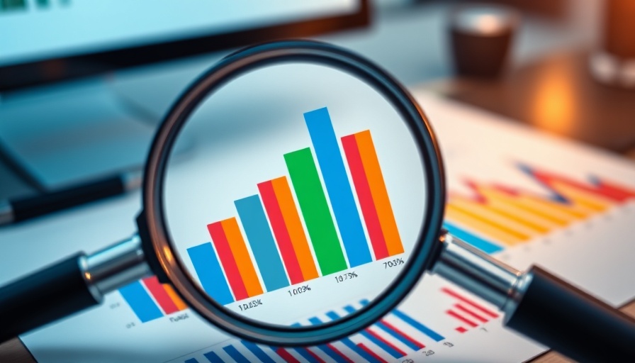 Close-up of magnifying glass on bar charts representing data in PR.