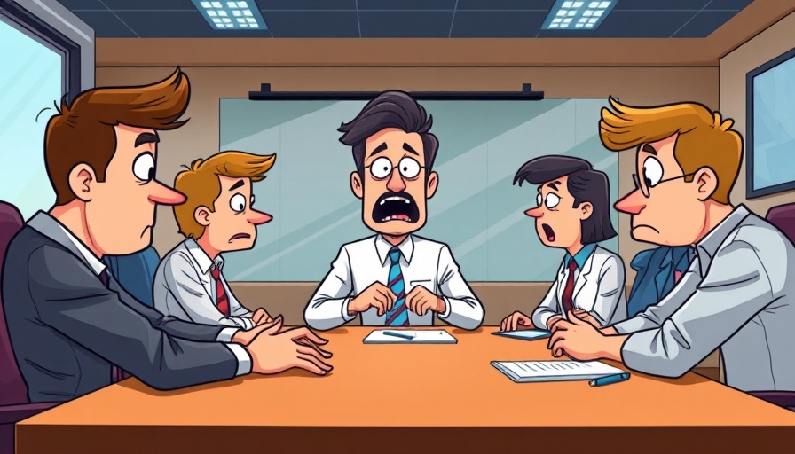 Dealership management cartoon showing a dull meeting with bored participants.