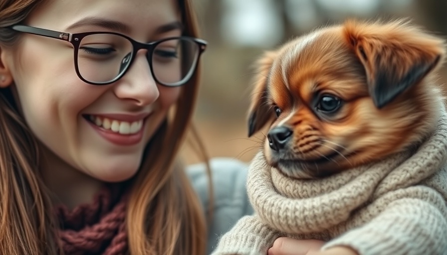 Smiling woman holding a cozy dog, natural background.