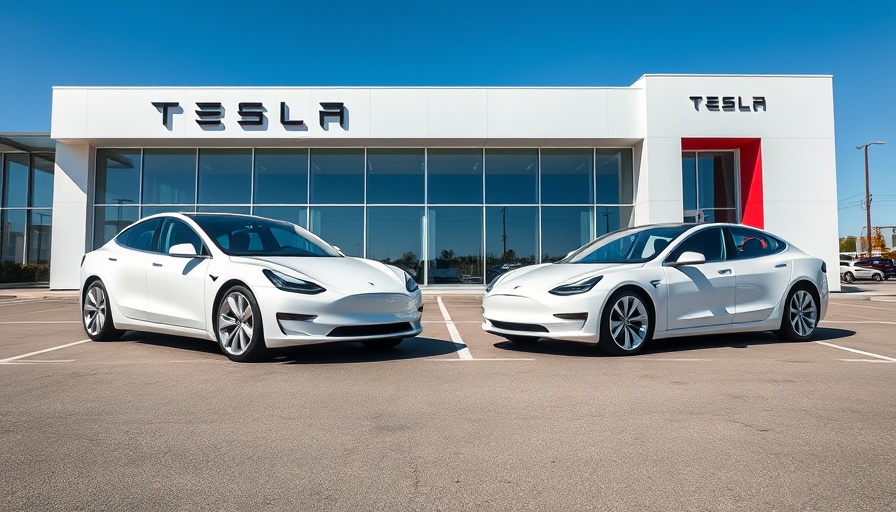 Tesla showroom with parked cars illustrating lease penetration.