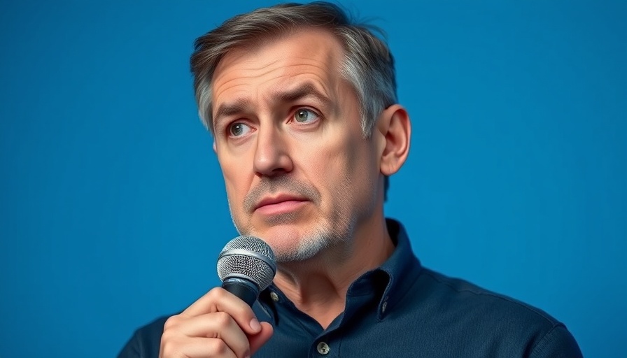 Middle-aged man with microphone discussing with government agencies