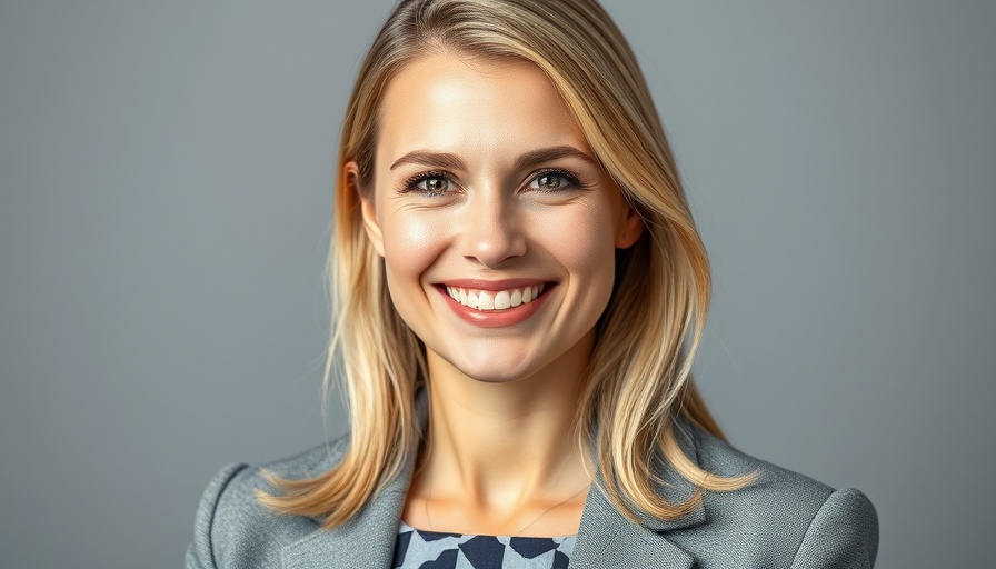 Professional woman smiling, representing AI investment concept.