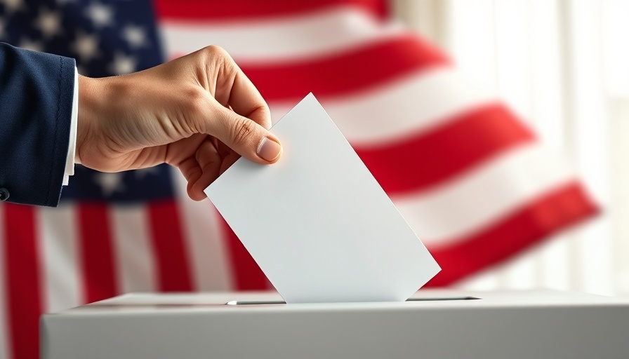 Voter sentiment captured by a ballot being cast in front of an American flag.