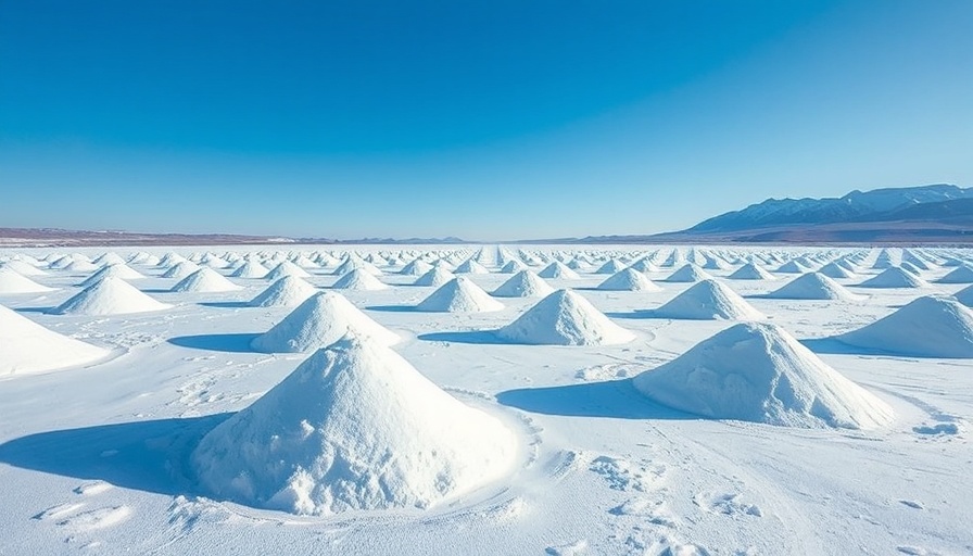 Greenland EV materials, snowy landscape with salt piles.