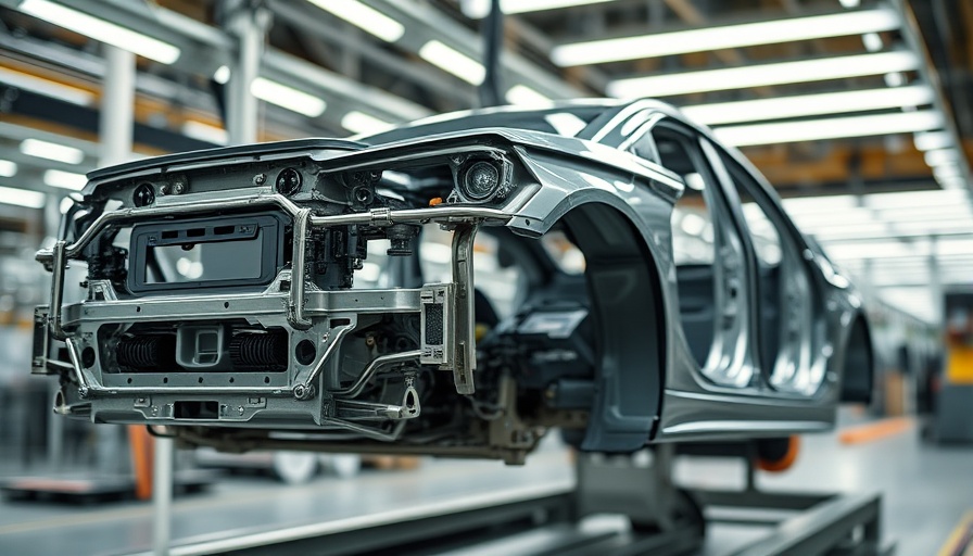 Car frame on assembly line reflecting U.S. auto industry tariffs.