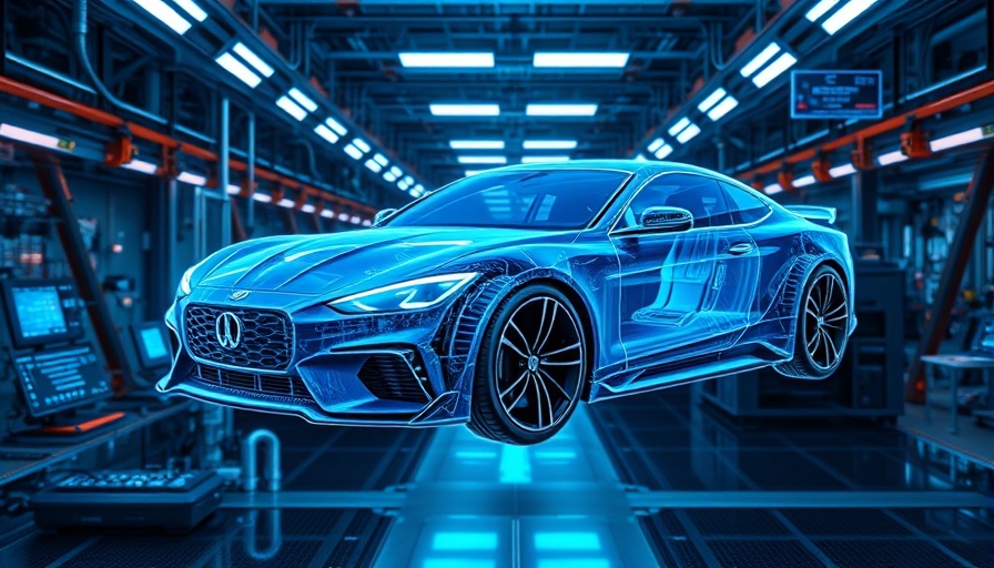 Futuristic holographic car in automotive supply chain environment.