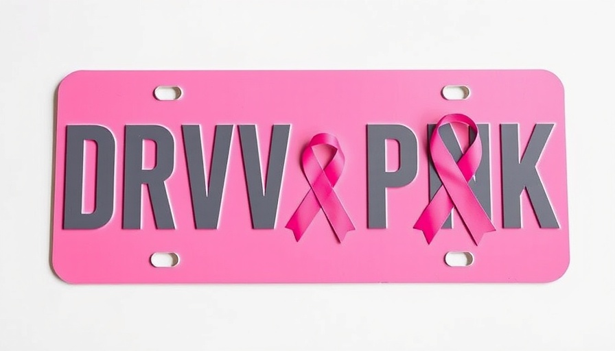 Pink license plate with 'DRV PNK' and ribbon, stylish design.