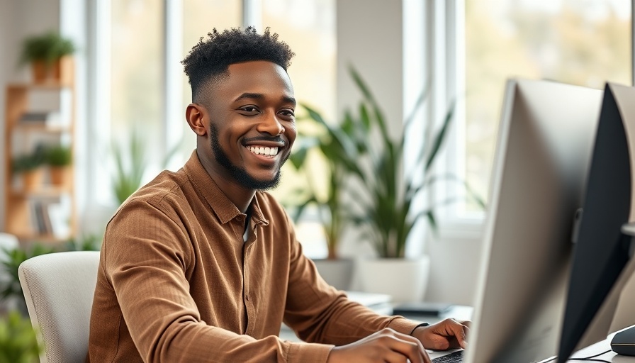 Young man working on a computer in a modern office, enhancing auto dealerships profitability.