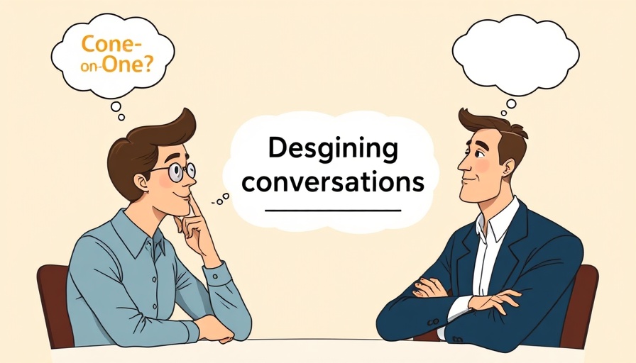 Cartoon one-on-one meeting with thought bubbles and conversation tips.