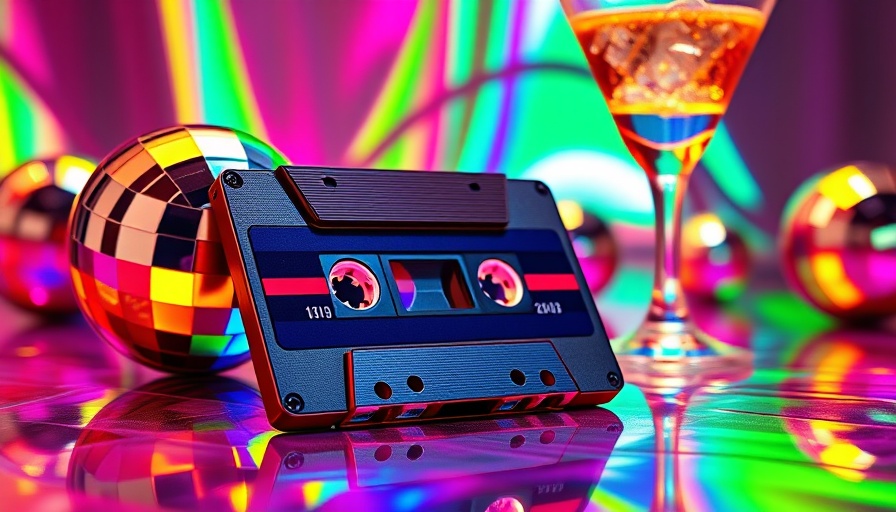 Gen Z Nostalgia: Retro cassette with disco ball and cocktail.