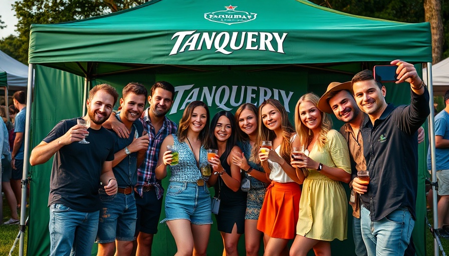 Friends enjoying Tanqueray drinks at a vibrant outdoor event.