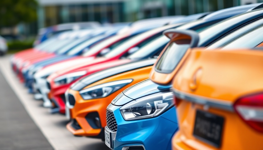 Colorful lineup of cars symbolizing auto industry revenue growth.